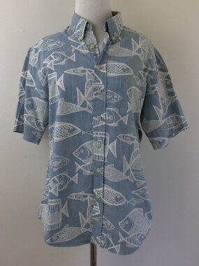 Reyn Spooner Blue Fish Short Sleeve Shirt m